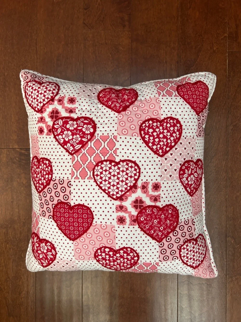 Novogratz Patchwork Print with Heart Quilted Accent Pillow - Red & Pink
